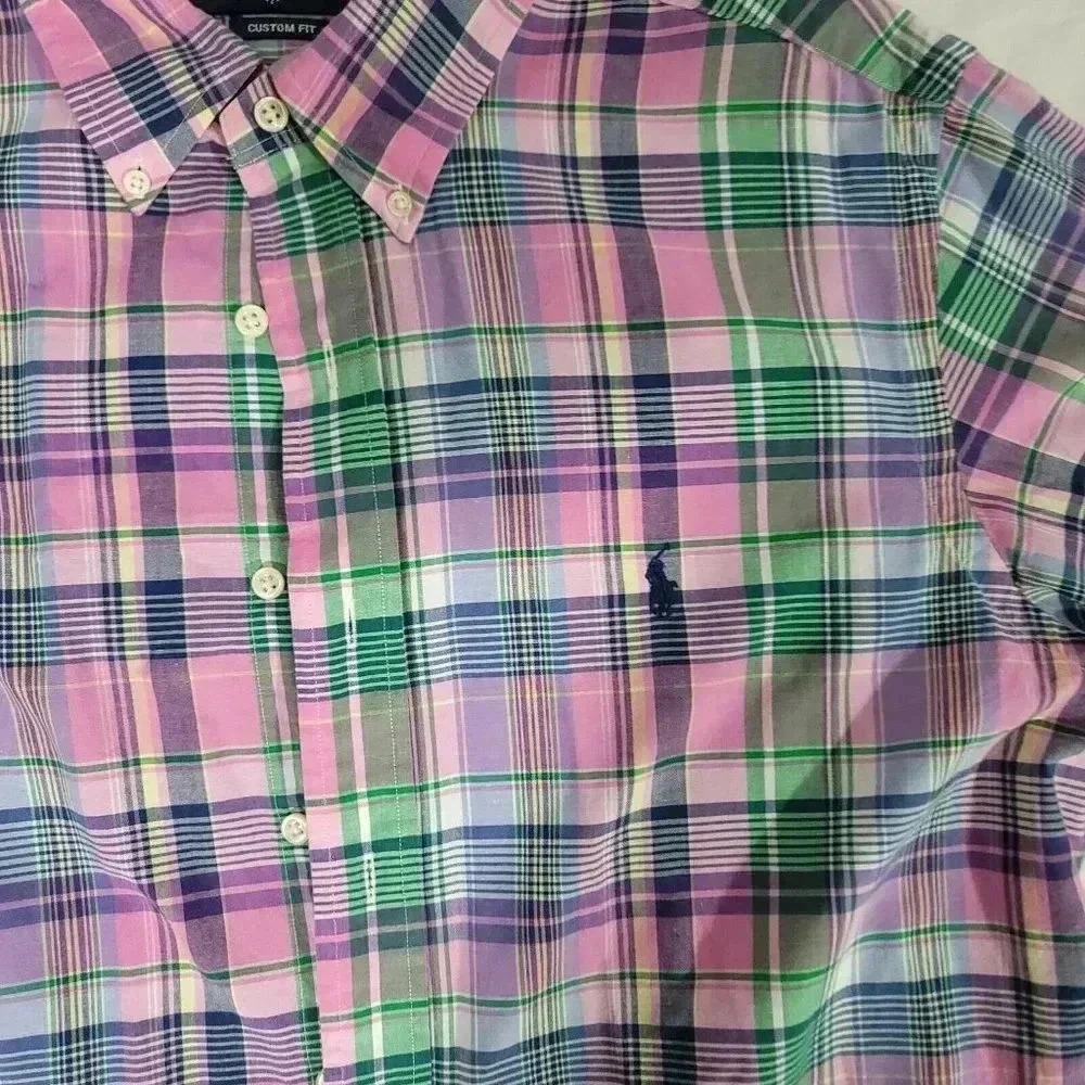 Ralph Lauren Polo Shirt Pink Multi-Color 100% Cotton Shirt Casual Size XL Custom